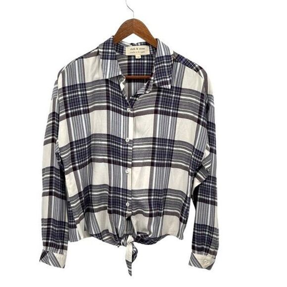 Cloth &‎ Stone Womens Plaid Cropped Button Tie Down Shirt Gray Size Medium - Picture 1 of 9